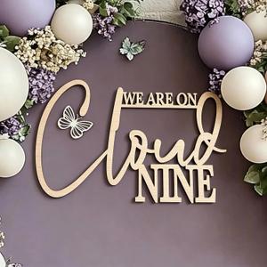 We Are On Cloud Nine Sign for Backdrop,Baby Shower Party Wall Sign for Gender Reveal Girl or Boy Baby Shower Party Decorations