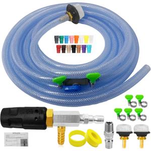 Adjustable Long Range Nozzle for Pressure Washer, Downstream Injection Spray Nozzle Kit 44.5 GPM, External Chemical Injector w/1/4" Quick Connect,15FT Hose,Shut-Off Valve & Filter,25004000 PSI.