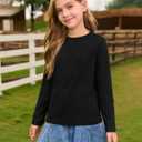 2 x Haloumoning Girls Long Sleeve Tees Kids Casual Crewneck Pleated T Shirts Cute Fall Tops 5-14 Years Black