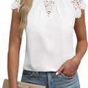 Falechay Womens Summer Tops Casual Lace Short Sleeve Blouses Crewneck Cute Flowy Babydoll Bohemian Trendy Tunic Shirts (X-Large, White)