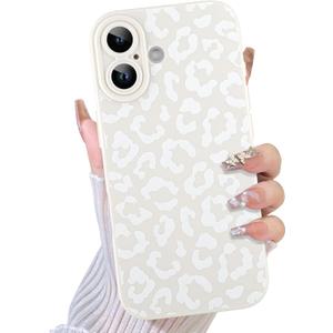 TEAUGHT Compatible with iPhone 17 Case 2025 Cute Pattern Leopard Print Cheetah Shockproof Silicone Phone Cover for Girls Women -White