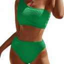 Bikini Sets for Women High Waisted 2 Piece Bestselling Swimsuit Ribbed One Shoulder Tummy Control Bathing Suit 2025 (Medium, Green)