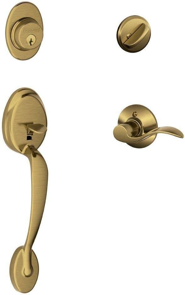 SCHLAGE Plymouth Single Cylinder Handleset and Left Hand Accent Lever, Antique Brass (F60 PLY 609 Acc LH) Large