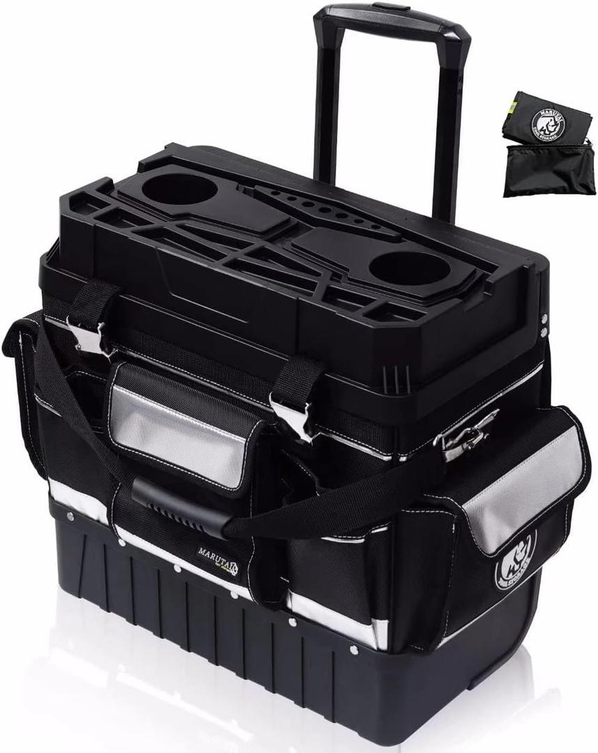 MARUTAI 18'' Rolling Tool Bag with Wheels, Tool Bags Organizer, with Telescopic Handle and Waterproof Cover, 330lbs Load Rated, Storage Manager Toolbox for Camping, Construction Sites