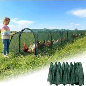 Chicken Runs for Yard,79" & 157" Extra Long Foldable Chicken Tunnels for Outside,All-in-One Kit with Sun Protection Net, Removable Door, Frame & Tools (Green, 315 * 21 * 32 inches)