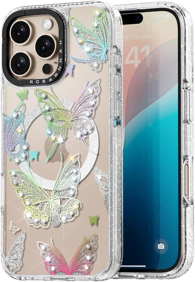 Magnetic for iPhone 16 Pro Max Magsafe Case Cute - Durable Shockproof 6.6 ft Drop Impact Phone Case - Funny Diamond Butterfly Design for iPhone 16 Pro Max 6.9"