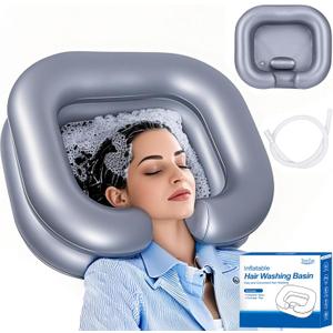 Inflatable Shampoo Basin for Bedridden and Disabled,Portable Shampoo Bowl for Injured, Hair Washing Basin for Childred,Pregnant Woman,Easy Hair Washing at Home (Silvery)