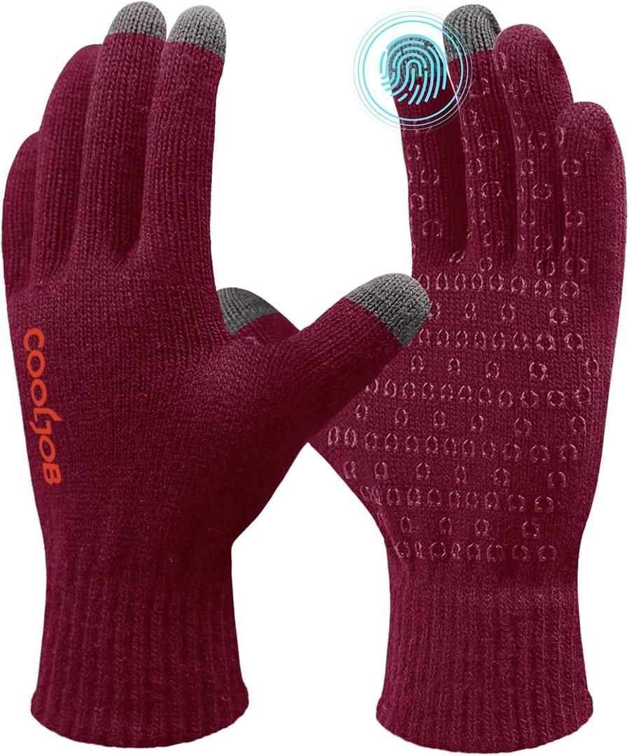 COOLJOB Warm Fleece Knit Winter Gloves for Men Women, Touch Screen Fingers, Non-slip Silicone Grip and Elastic Cuff (M)