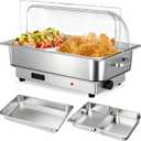 Garvee Electric Chafing Dish Buffet Set, 9 qt Roll Top Food Warmer with Transparent PC Lid, with 1 Full-Size Pan & 2 Half-Size Stainless Steel Chafer for Catering Parties