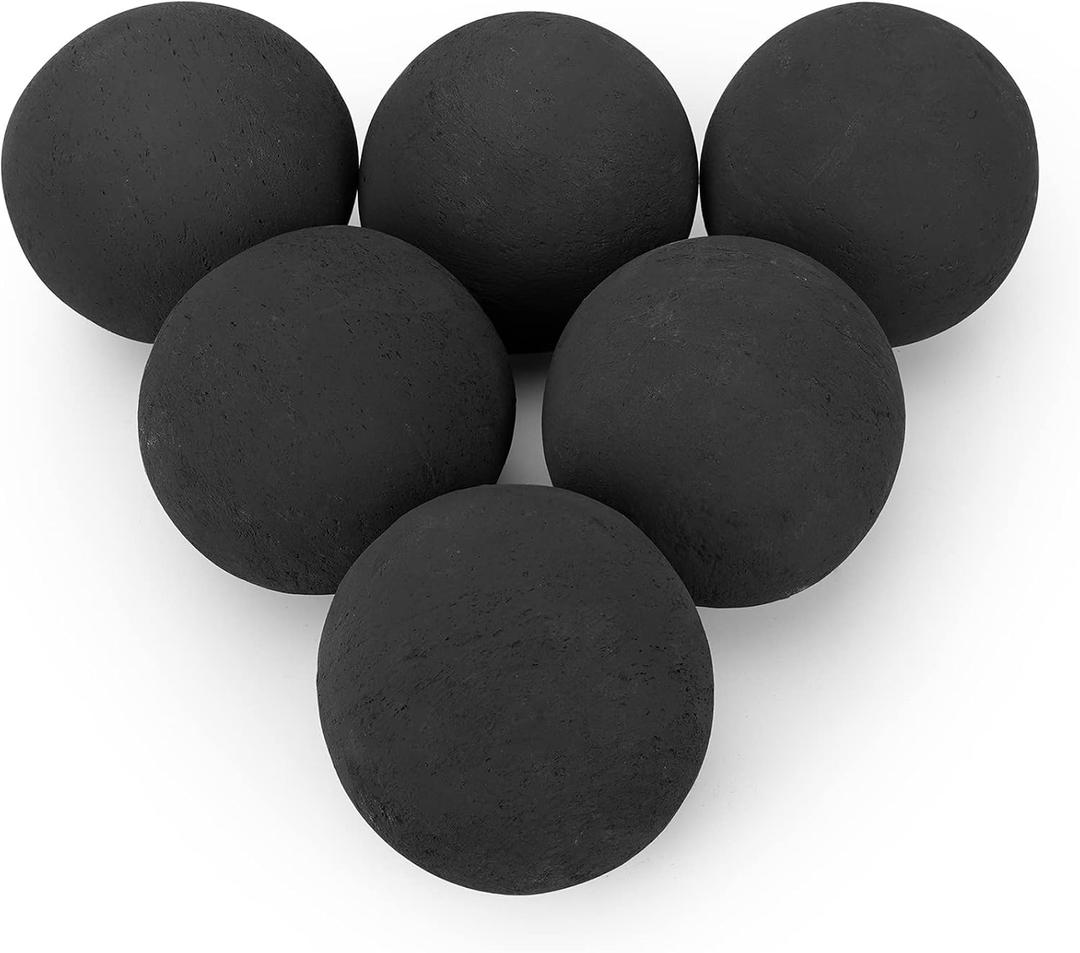 Stanbroil Ceramic Fire Balls - 5 Round Fire Stones for Fire Pit Fire Bowl and Fireplace - Set of 6, Black