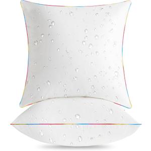 LEBO 18 x 18 Outdoor Waterproof Pillow Inserts - TPU Coated, Soft Fluffy Down Alternative Decorative Pillows for Patio Couch Sofa - White, Pack of 2