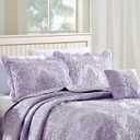 Home Soft Things Damask 4 Piece Bedspread Set, Scalloped Edge Reversible Coverlet Comforter Prewashed Bedding Set, Matelasse Embossed Floral Solid Pattern,Lavender Fog Oversize Queen(110" x 120"), Oversized Queen 110" X 120"