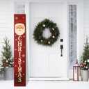 Threehoney Christmas Welcome Porch Sign 47"H Santa Wooden Hanging Sign Plaques Holiday Decoration for Xmas Front Door Farmhouse Outdoor Indoor Wall Craft Decor
