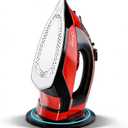 OMAIGA Cordless Iron for Clothes - 1500W Steam Iron with Non-Stick Ceramic Soleplate, Rapid Heating, Auto Shut Off, Burst of Steam, Self-Clean, Anti-Drip, Anti-Calc, 3 Temperature Settings, Red