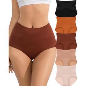 J-pone Tummy Control Underwear for Women Seamless High Waisted Panties No Show Stretch Full Coverage Tagless Briefs, 5 Pack (M)
