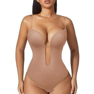 Women Shapewear Backless Body Bra Shaper Womens Plus Size Plunge Invishaper Low Back Thong Bodysuits Open Crotch Daily Use, Large