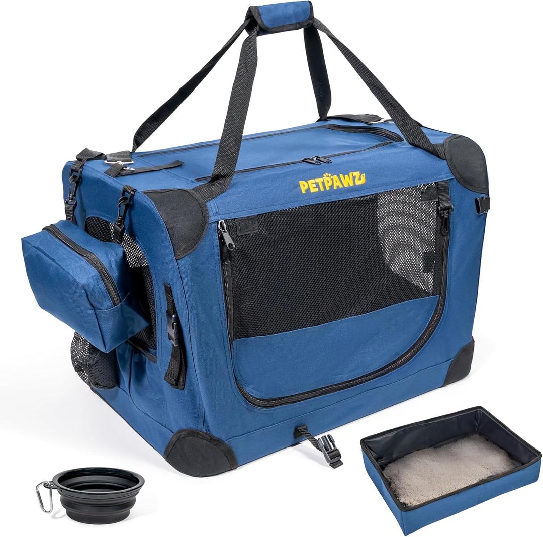 Soft Pet Carrier & Dog Carrier with Travel Litter Box & Collapsible Bowl 24x17x17  Large Cat Carrier & Small Dog Crate for Car, Vet Visits, Home & Traveling