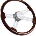 18in Wood Truck Steering Wheel, 4 Spoke Aluminum Chrome Plated Steering Wheel for Semi-Trailers, Trucks