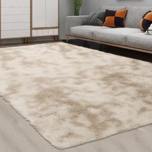 CAROMIO 9x12 Fluffy Area Rugs for Living Room Modern Plush and Thick Faux Fur Shag Rug Non-Slip Tie Dye Carpet for Bedroom, Fuzzy Shaggy Rugs for Kids Nursery Dorm, Beige Taupe (9 x 12 Feet)