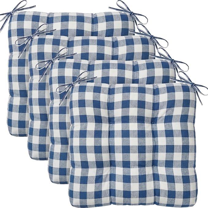 Geetery 4 Pack Chair Cushions for Dining Chair Kitchen Seat Pads with Ties Buffalo Plaid Soft Comfy Square Seat Pads for Home, Outdoor, Patio, Room (Navy Blue)16.14 x 14.96 x 3.15 inches
