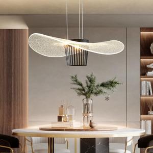 Modern Chandelier 22.4In Black Round Pendant Light LED Dimmable Kitchen Chandeliers Over Table for Dining Room, Island, Living Room, Bedroom, Foyer