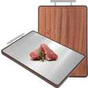 Double-Sided Cutting Board, Ebony Wood & SUS304 Stainless Steel 2-in-1 Kitchen Chopping Board with Juice Groove, Non-Slip Design for Meat, Vegetables, Cheese & Bread