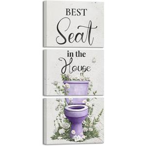 sechars Best Seat in the House Wall Art Funny Bathroom Signs Pictures Painting Modern Purple Bathroom Wall Decor (Purple)
