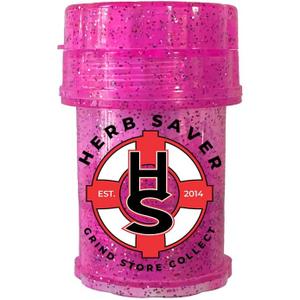 Mini HerbSaver Grinder- Medical Grade Plastic Grinder with Razor Sharp Teeth, Pocket-Sized, Durable & Portable - Ideal for Grinding Herbs and Spices - 1.5"x2.5" (Pink Glitter)