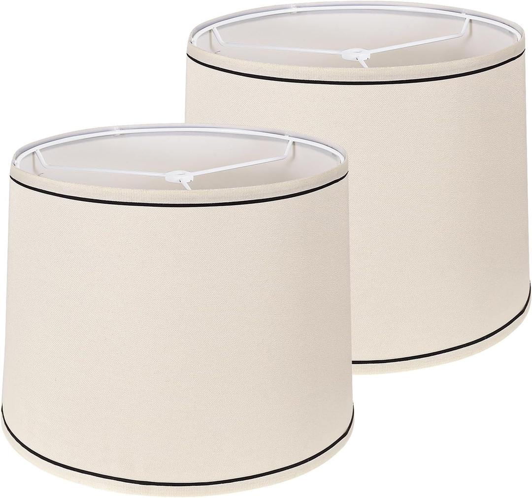 GIGIVOSHA Lamp Shades Set of 2 - Drum Lampshades 11.4" x 12.9" x 9.8" Inches, Fabric Medium Replacement Lampshades for Table Lamp, Floor Lamp, Assembly Required, Spider,Linen (Beige with Black Rim)