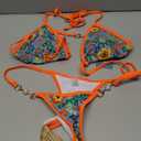 TASHEHE Women's Triangle Thong Bikini Set Sexy String Brazillian Two Piece Swimsuit Cute Bikini Bathing Suit (Medium, Blue / Yellow Floral)