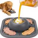PetsHome Slow Feeder Dog Bowls & Lick Mat for Liquid and Thick Treat, AntiSlip Dog Lick Bowl with Interactive Rolling Ball, 5/6 Cup Pup Licking Toy for Large Medium Small Dogs and Cats Gray