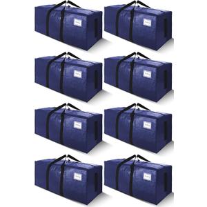 SWEET DOLPHIN 8 Pack 200LB Heavy-Duty Moving Bags with Wrap-Around Handles, Extra Large Storage Totes for Space Saving, Clothes Storage Bags, College Dorm Essentials, Blue, 24 Gal