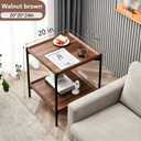 2 Tier Side Table, Small Square End Table with Sturdy Metal Legs, 20 inch Nightstand for Living Room, Bedroom, Office and Small Spaces (Walnut)