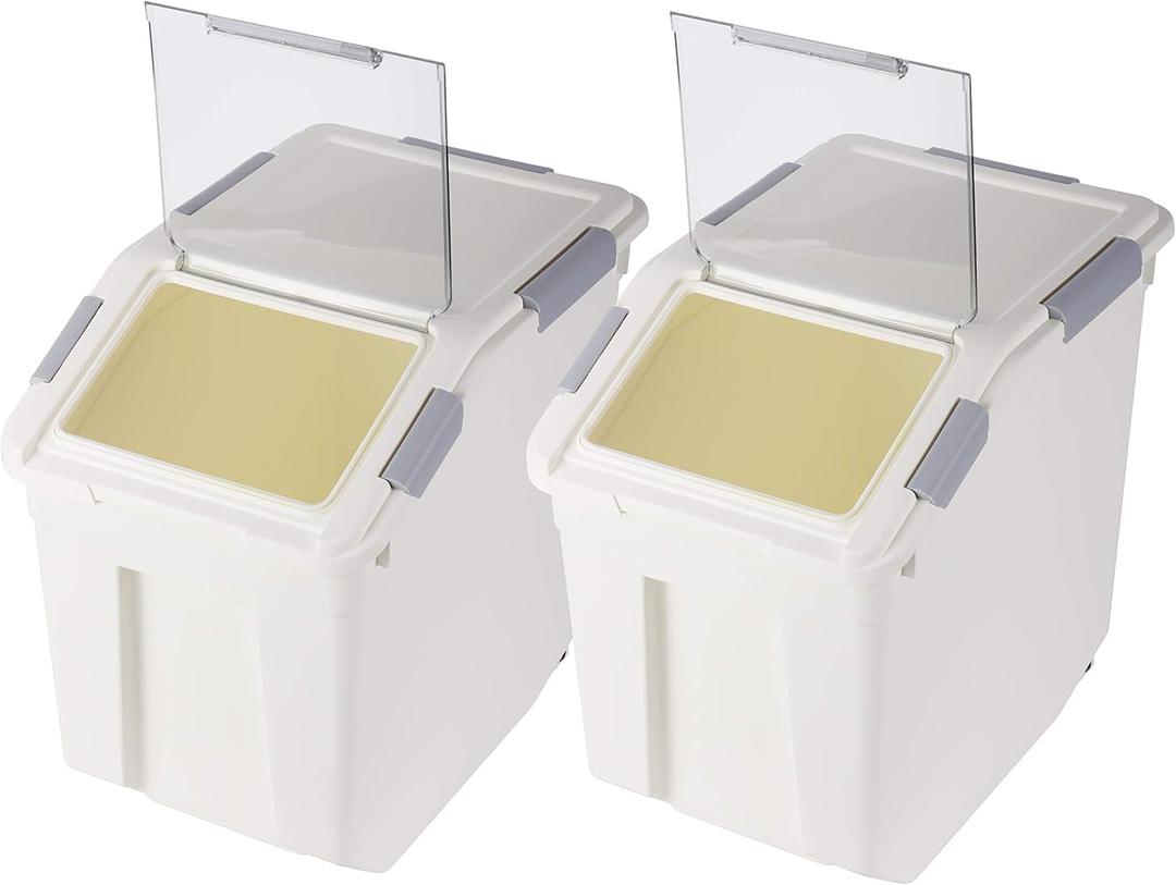 Flour Storage Container 25 lb (25 Liters) with Wheels Seal Locking Lid PP (Pack-2)