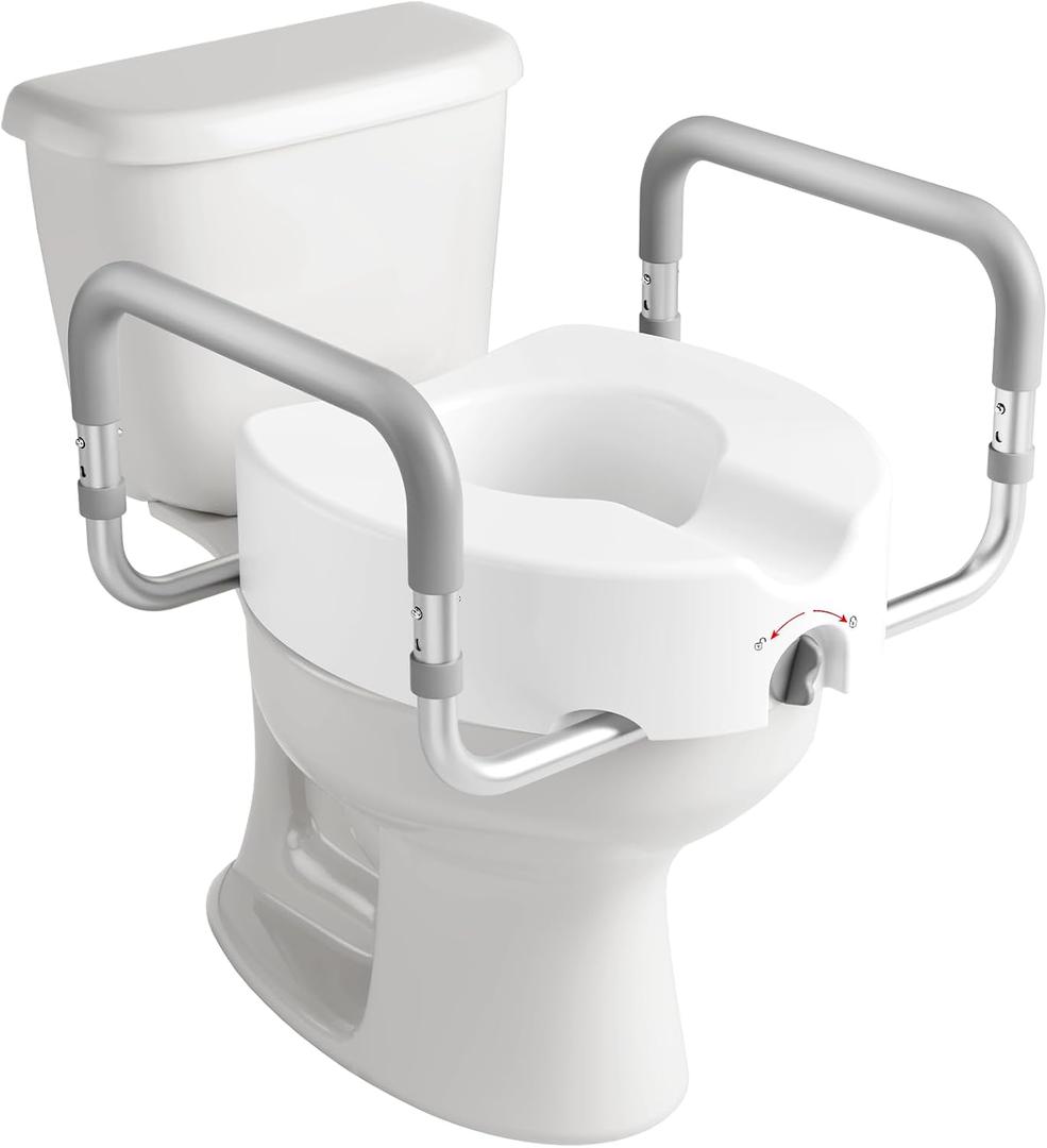 HOMLAND Raised Toilet Seat with Handles, Handicap Toilet Seat Risers for Seniors, Elevated Toilet Seat Fits Most Elongated & Standard Toilet, Gray