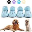 Dog Shoes, Dog Sandals for Hot Pavement, Non-Slip Waterproof Dog Booties for Winter Snowy Day and Summer, Adjustable Straps Easy-Clean Beach Outdoor Pet Boots Rugged Sole-4Pcs Blue (Size 8:3.23''x2.56'')(L*W))
