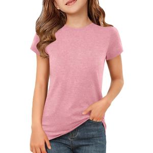 ZDC Girls Short Sleeve T Shirts Kids Summer Basic Tee Crewneck Cute Tops | Cute Tops, Solid Color, School Shirt, 5-14 Years (Pink)
