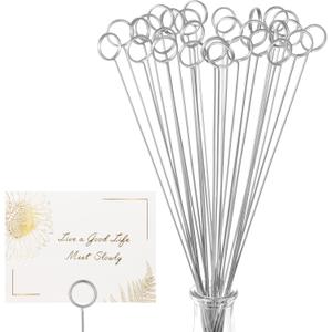 30Pcs Floral Card Holder Picks-Wire Place Card Holder for Wedding-Metal Photo Picture Clip Holder-Table Name Number Holder,Memo Note Holder for Flower Arrangement,Wedding,Baby Shower,Party,Decorations (Silver, Round)