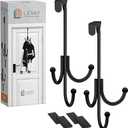2-Pack Over The Door Hook - with 3 Hang Heads & Snug Fit Pads- 2Pcs Heavy Duty Hooks for Hanging Coats, Towels, Caps & Robes - Elegant Matt Finish - No Drill Hanger Organizer - Black