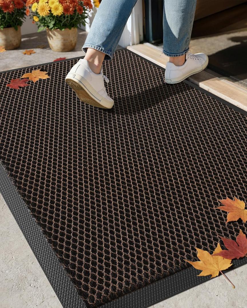 Color&Geometry High Stretch Elastic Silk Doormat, Front Door Mat Outside Entrance, Outdoor Door Mat for Patio,Quick-Dry & Heavy-Duty, Non-Slip Rubber Doormat, 24"x36" Dark Brown