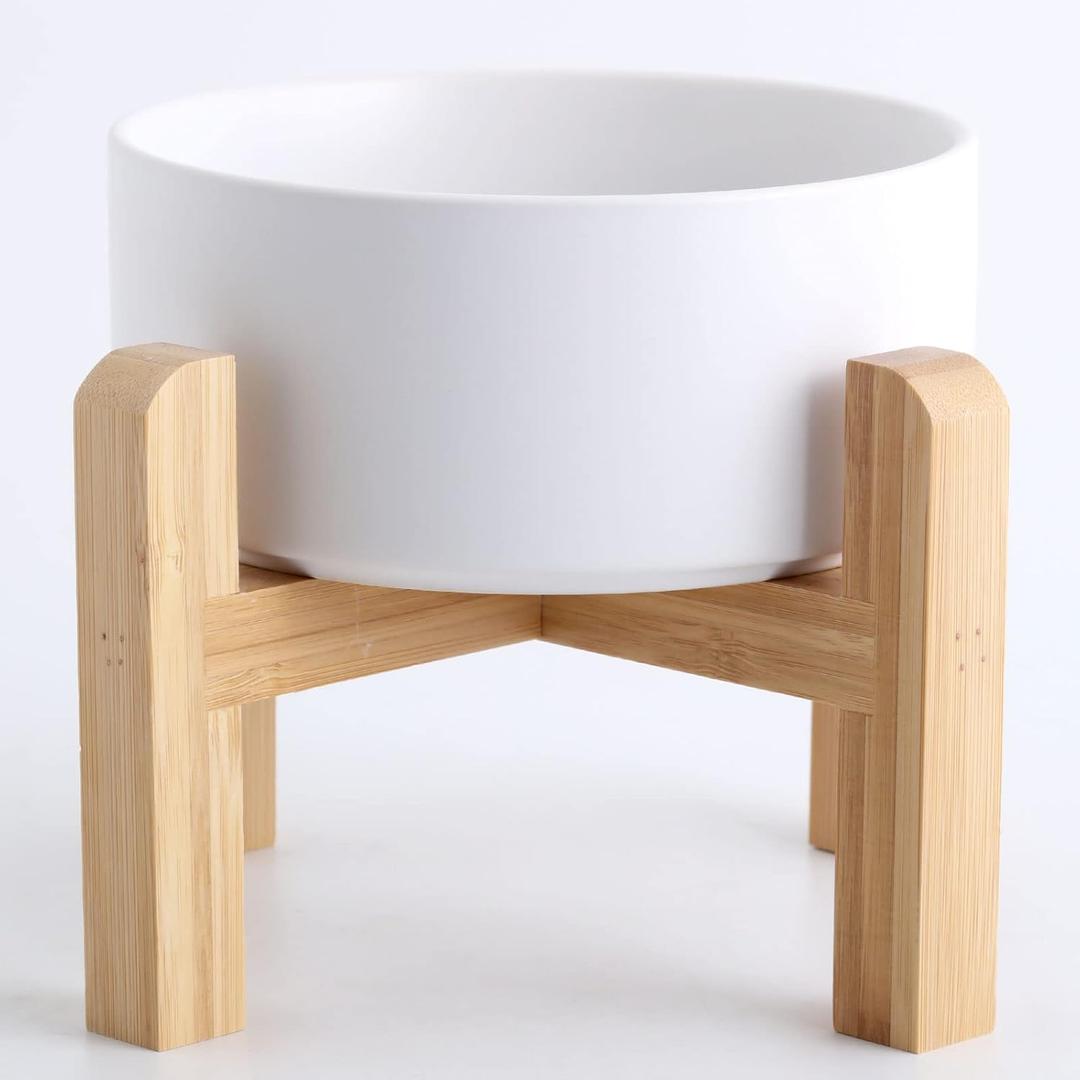 Petygooing White Elevated/Raised Ceramic Dog Bowl for Small Breeds, Dog Food Water Dish with Stand, Pet Feeding Bowl with Anti Slip Rubber for Cats and Small Dogs Puppy 13.5 OZ (5.1In / 1.7 Cups