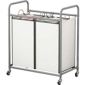 SUOERNUO Laundry Sorter Basket 2 Bag Laundry Hamper Cart with Rolling Removable Bags Laundry Organizer Cart for Clothes Storage, Beige (2 Bags, Beige)