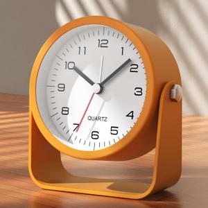 AYRELY 3.5 Inch Small Analog Alarm Clocks,Battery Operated Desk Clock,Cute Table Clock with LightAdjustable Angle for Travel,Bedside,Bedroom,Kids,Living Room Decor(Orange)