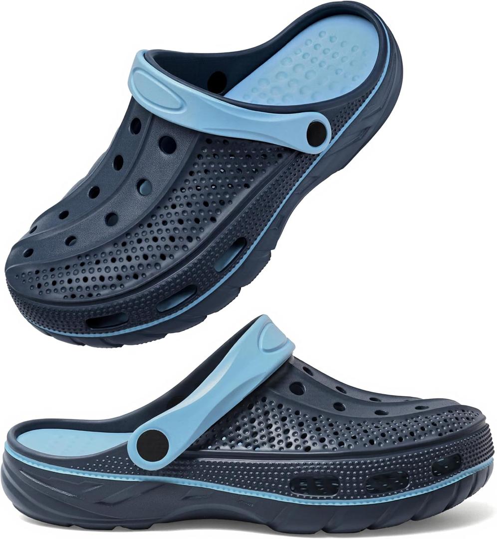 INMINPIN Women Men Orthopedic Clogs Arch Support Garden Shoes Sandals Slippers with Plantar Fasciitis Insoles (9.5-10.5 Women/7.5-8.5 Men, Retro Navy)