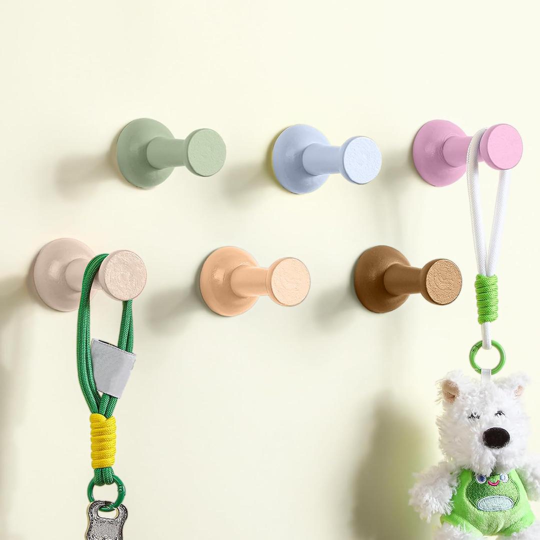 6 Pack Boho Wall Coat Hooks Cute Wood Adhesive Coat Hanger Bohemian Pushpin Shape Nordic Decorative Hooks for Classroom Bedroom Nursery Keys Hats Hanging Rack
