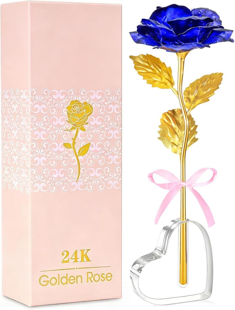Mothers Day Mom Gifts for Women Grandma, Artificial Forever Birthday Flowers Galaxy Glass Eternal Roses with Heart Shaped Crystal Vase, Mother's Day Anniversary Wedding Rose Gifts for Wife Sister