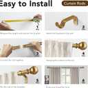 IFELS Brush Gold Curtain Rods for Windows 32 to 90 Inch, 1 Inch Brass Heavy Duty Curtain Rods Adjustable and Easy Installation, Decorative Long Curtains Rod with Elegance Design (Brush Gold,32-90")