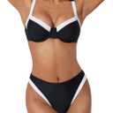SUUKSESS Women Color Block Underwire Bikini Sets Cheeky High Cut 2 Piece Swimsuit Medium