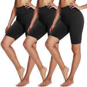 3 Pack Biker Shorts for Women 8" Black High Waisted Tummy Control for Gym Workout Athletic Cheerleading Yoga (XX-Large, Black)