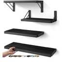 BAYKA Wall Shelves for Bedroom Decor, Floating Shelves for Wall Storage, Display Mounted Rustic Wood Shelf for Books,Plants,Corner Shelves for Bathroom,Kitchen,Living Room(Set of 4)